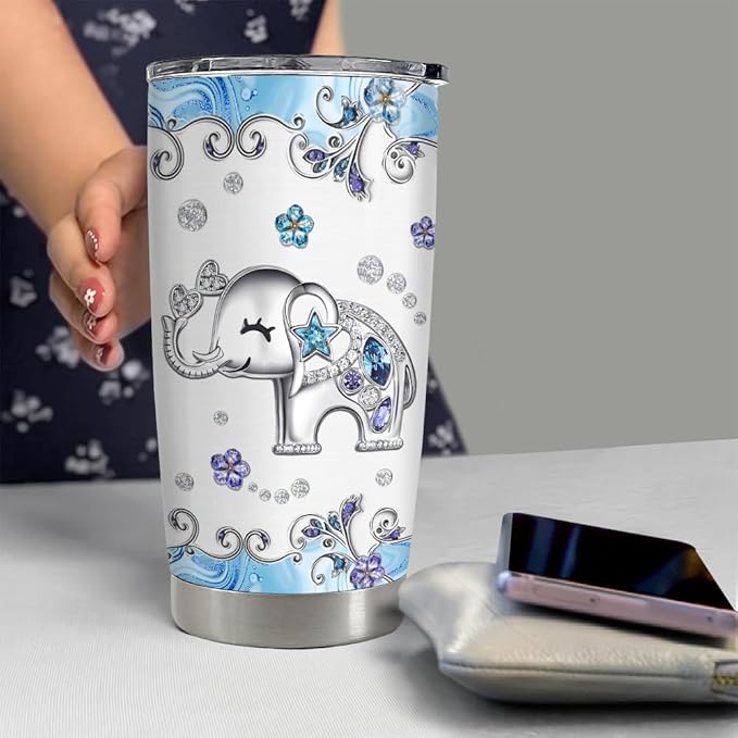 SANDJEST Elephant Tumbler 20oz Jewelry Drawings Stainless Steel Insulated Tumblers Elephants Gifts for Women Girls Coffee Travel Mug Cup Gift for Birthday Christmas