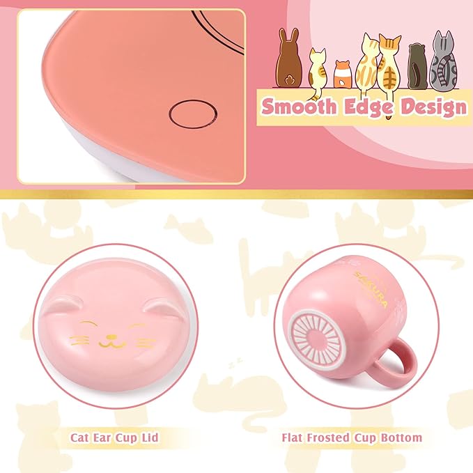 Honeydak Coffee Mug Warmer Cute Cat Mug Set Cup Warmer for Desk for Women Heated Coffee Warmer for Mom Home Office Christmas Birthday Gifts(Pink)