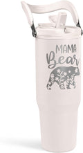Mom Tumbler 30oz, Mama Bear Tumbler Stainless Steel Insulated Coffee Travel Mug with Handle & Flip Straw Lid, Gifts for Mommy, Presents for Mom for Christmas Birthday Mothers Day Valentines