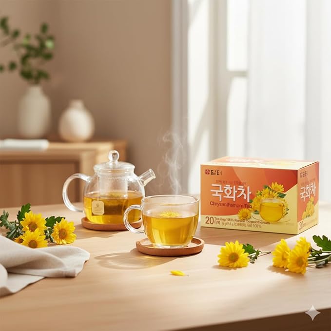 Damtuh Chrysanthemum Tea – Soothing Korean Herbal Flower Tea, Hot or Iced, Natural & Refreshing – 20 Tea Bags (0.4 g each)