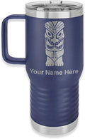 LaserGram 20oz Vacuum Insulated Travel Mug with Handle, Tiki Statue, Personalized Engraving Included (Navy Blue)