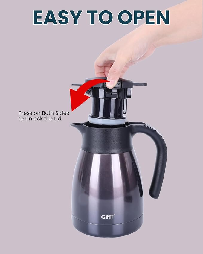 GiNT 1L / 34Oz Thermal Coffee Carafe, Insulated Stainless Steel Coffee Carafes for Keeping Hot/Double Walled Vacuum Thermal Carafe (Purple)