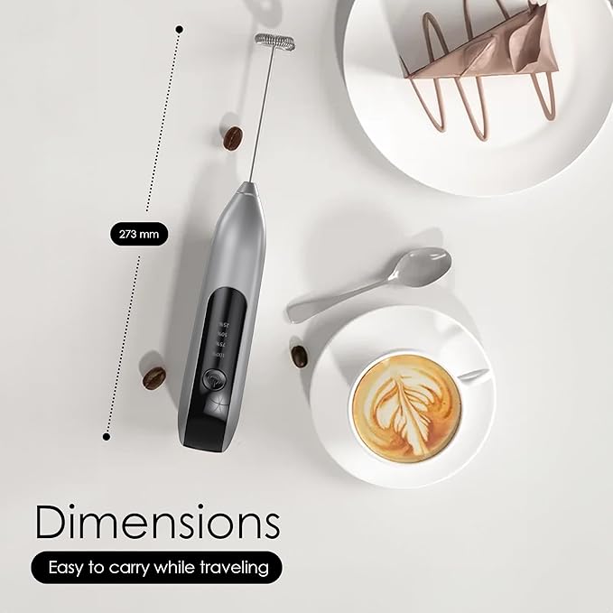 GOCHA | Electric Milk Frother Handheld - Rechargeable Coffee Frother with USB-C & 2 Speeds - Powerful RPM Latte Foam Maker for Cappuccino, Matcha, Hot Chocolate - Includes Stand & Whisk (Silver)