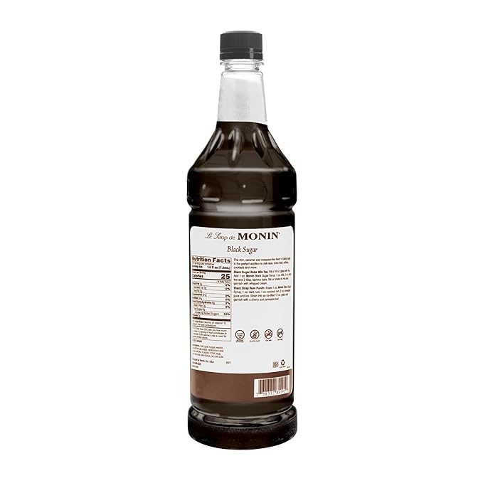 Monin - Black Sugar Syrup, Versatile Flavor, Natural Flavors, Great for Coffees, Cocktails, Shakes, and Kids Drinks, Non-GMO, Gluten-Free (1 Liter)