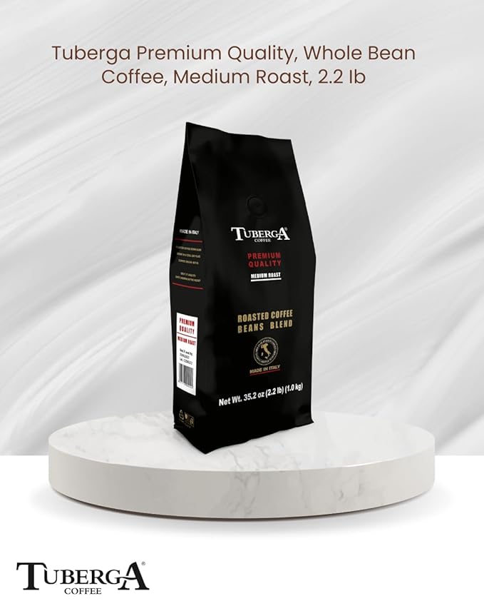 Tuberga Premium Quality, Whole Bean Coffee, Medium Roast, 2.2 Ib Bag, Original Italian Coffee. (Pack of 1)