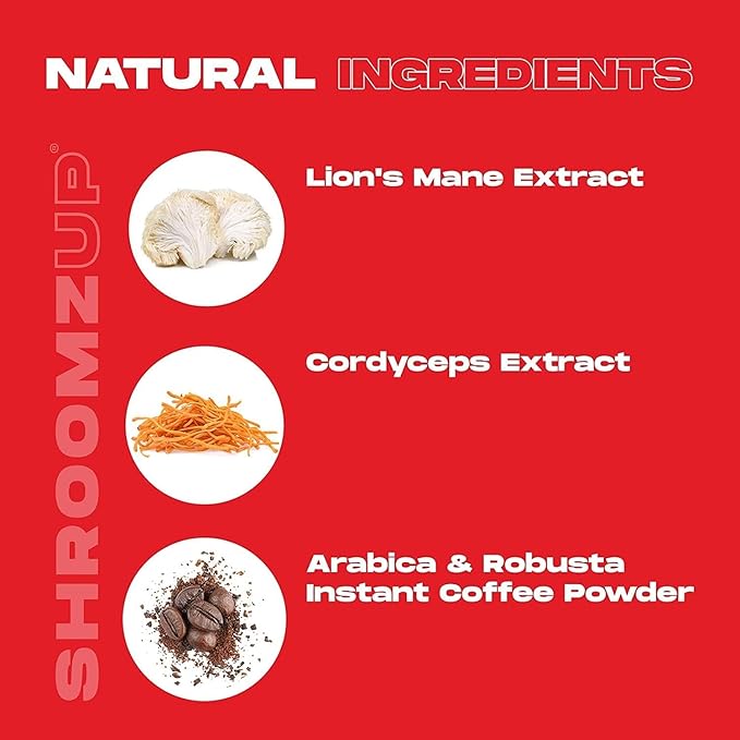 ShroomzUp Vegan Mushroom Coffee, Arabica Instant Coffee Mix With Lions Mane and Cordyceps for Travel, Better Focus, Energy, and Productivity, 15 Packets