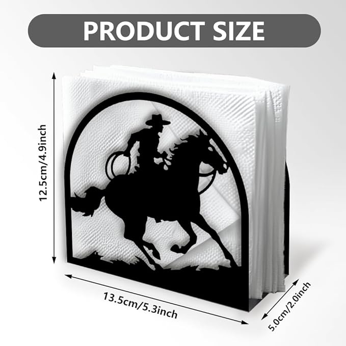 Western Cowboy Riding Horse Decorative Black Metal Napkin Holder for Table, 5.3" x 4.9" x 2" Standing Napkin Holder for Home Kitchen Restaurant Picnic Party Coffee Bar Dining Room