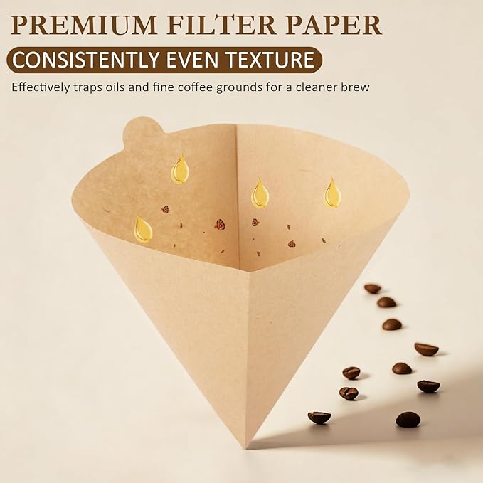 200 Count V02 Coffee Filters – Natural Unbleached Cone Coffee Filter Paper for Hario V60 and Pour Over Brewers, 2–4 Cup Disposable Coffee Filters, Brown Paper Coffee Filter