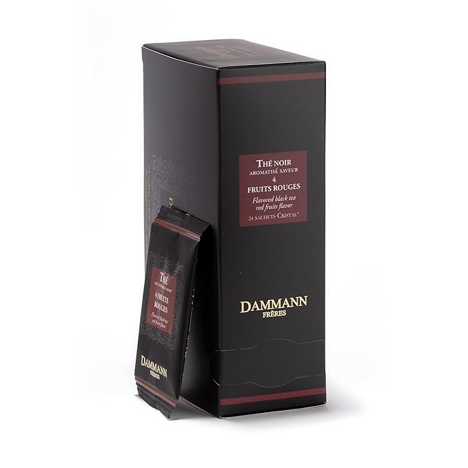 Dammann Freres Sachets, Quatre Fruits Rouges Tea Bags, Premium Gourmet French Black Tea, Blend Strawberry, Cherry, Raspberry, Red Currant Flavors, Individually Wrapped, 24 Count (Single Pack)