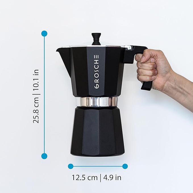 GROSCHE Milano Moka pot, Stovetop Espresso maker, Greca Coffee Maker, Stovetop coffee maker and espresso maker percolator (Black, 12 cup)
