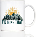 Bevvee I'd Hike That Coffee Mug - Fun Hiking Themed Decor and Gifts for Hikers - 11oz White Ceramic Mug
