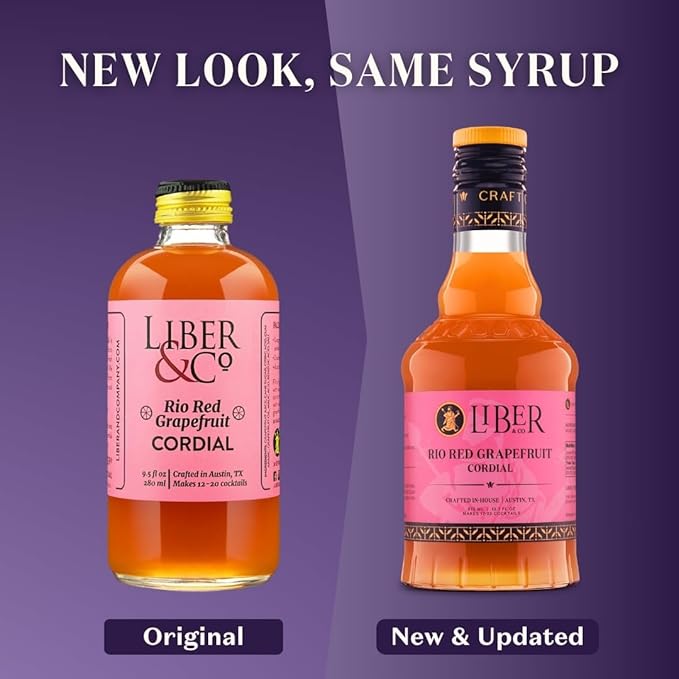 Liber & Co. Rio Red Grapefruit Cordial - Craft Cocktail Mixer with 60% Texas Grapefruit Juice & Cold-Pressed Essential Oils - Perfect for Palomas, Hemingway Daiquiris & Tequila Cocktails - Makes 50 Drinks (25.4 oz)