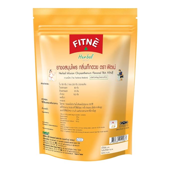 FITNÈ Chrysanthemum Herbal Tea Senna Infusion Smooth Mild Soothing Beverage Natural Gentle Detox Cleanse No Calories Caffeine Free, 60 Tea Bags
