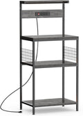Sweetcrispy Kitchen Bakers Rack with Power Outlet, Coffee Bar Table 4 Tiers, Microwave Oven Stand Station, Adjustable Storage Shelf for Spices, Freestanding Appliance Organizer - 24 Inch, Gray
