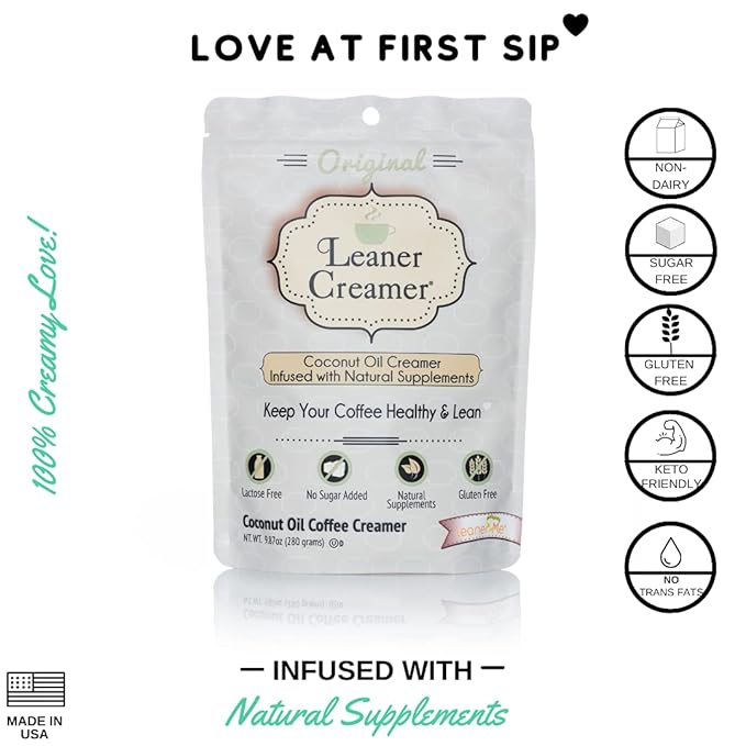 Leaner Creamer Coconut Creamer with Superfood Ingredients – Non-Dairy, Sugar-Free Powdered Coffee Creamer – Original Flavor – 2-Pack Bundle – 280g Each
