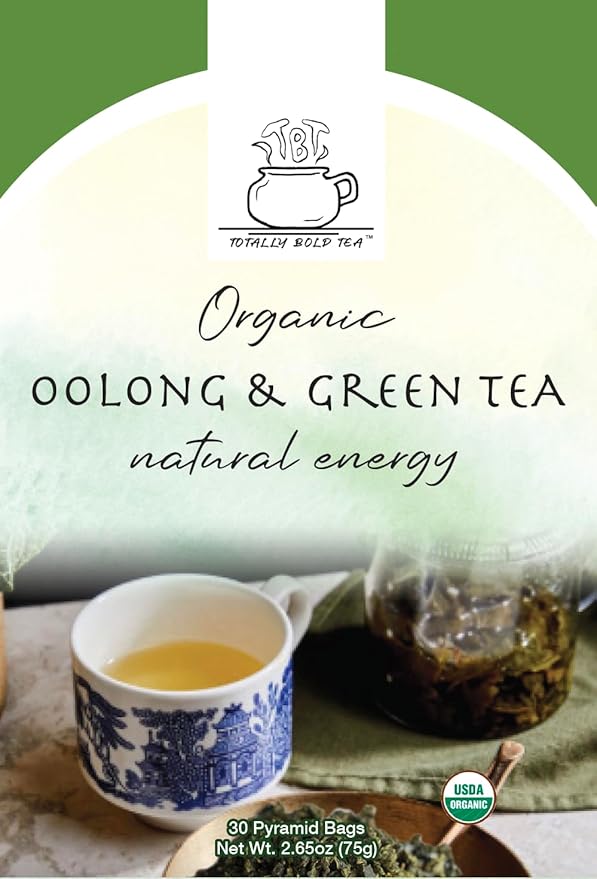 TBT - Totally Bold Tea - Oolong and Green Tea - Natural Energy - Caffeine - 30 pyramid whole leaf bags.