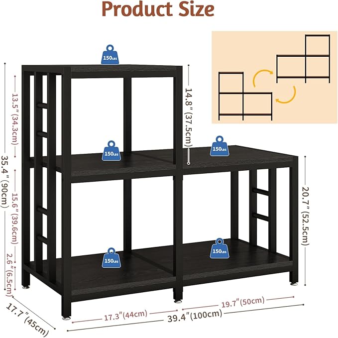 5-Tier Mini Fridge Stand, Bakers Rack with Storage,Multi-Purpose Microwave Stand,Mini Fridge Cabinet,Mini Fridge Shelf for Office,Kitchen,Living Room,Coffee Bar,Black