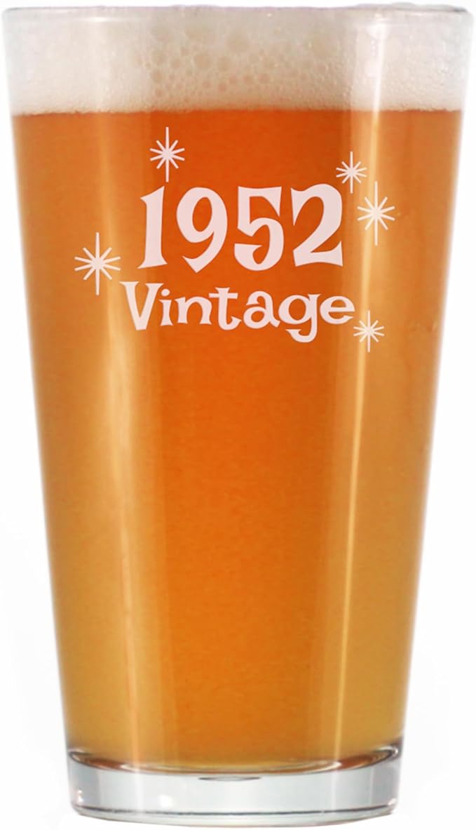 Vintage 1952 Pint Glass for Beer - 73rd Birthday Gifts for Men or Women Turning 73 - Fun Bday Party Decor - 16 oz