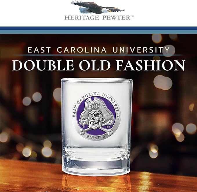 Heritage Pewter East Carolina Double Old Fashion | Double Rocks Glass 14 OZ for Liquor | Expertly Crafted Pewter Glass