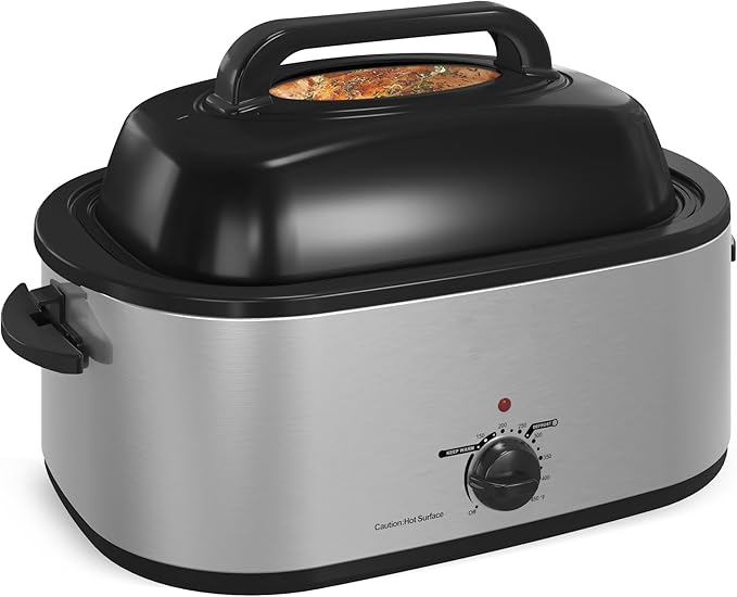 Roaster Oven 22Qt, Multifunctional Electric Roaster Oven for Turkey Meats Bread Soup Sauce, Fast-Cooking Turkey Roaster with Self-Basting Lid, Removable Pan and Rack, Stainless Steel