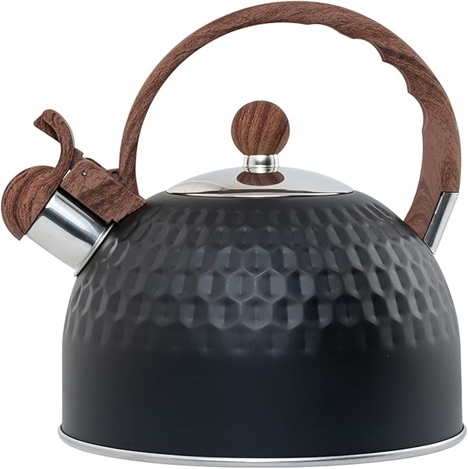 Vilihkc Whistling Stainless Steel Tea Kettle with Wood Grain Anti Heat Handle,2.6 Quart/2.5 Liter Stainless Steel Tea Kettles,Loud Whistling for Tea,Coffee,Gas Electric Applicable