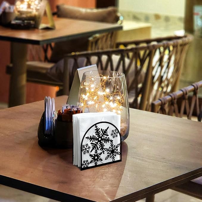 Christmas Snowflake Decorative Black Metal Napkin Holder for Table, 5.3" x 4.4" x 1.9" Winter Snowflake Standing Napkin Holder for Home Kitchen Restaurant Picnic Party Coffee Bar Dining Room