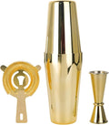 Cocktail Shaker Set 4-Piece Boston Shaker Kit with 20oz/25oz Shaker,Strainerand 0.5/1oz Double JiggerBar Set for Home Drink Mixer Bartendiing (Gold, 20oz/25oz)