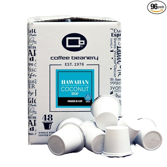 Hawaiian Coconut Decaf Coffee Pods by Coffee Beanery | 96ct Bulk Medium Roast Arbica Coffee