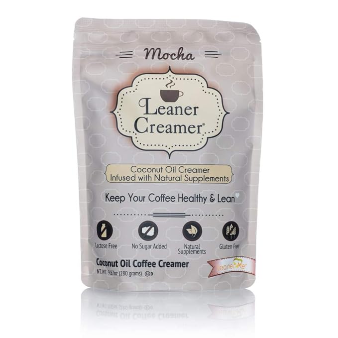 Leaner Creamer Natural Coconut Oil Based Lactose Free Gluten-Free and Sugar-Free Coffee Creamer Powder Infused with Supplements, Decadent Mocha (9.87oz Pouch)