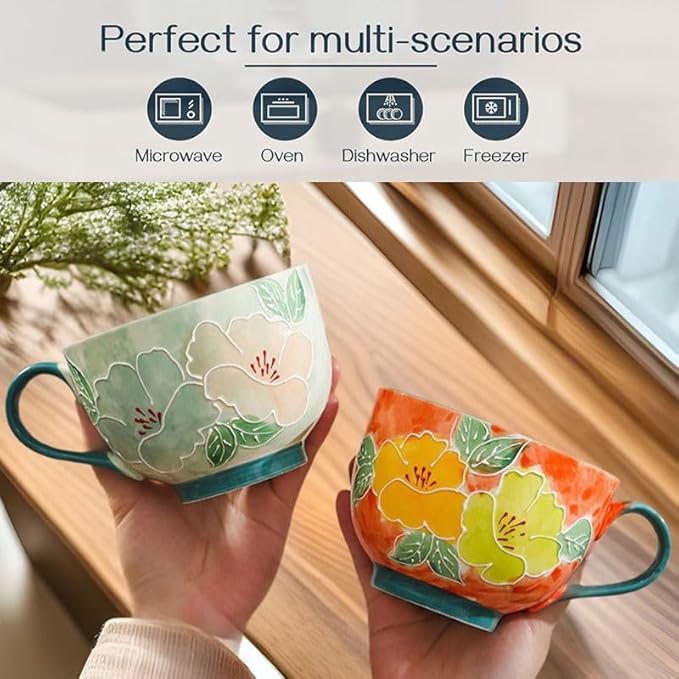 Delove Ceramic Coffee Mugs,Set of 2, 17 oz Large Porcelain Cups for Tea, Milk, Cereal, Cappuccino,Latte, Office and Home Use,Dishwasher and Microwave Safe (2 PACK-1)