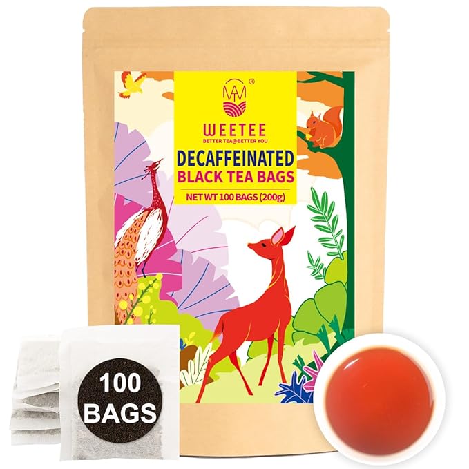 WT WEETEE Decaf Black Tea Bags, 100 Count CO2-Decaffeinated Black Tea, Smooth & Mild Taste | Drink All Day | Resealable Kraft Bag