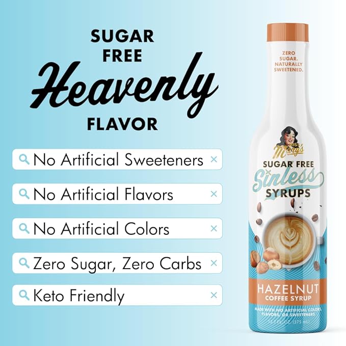 Miss Mary’s Sinless Syrups Fall Collection - Stevia Based, No Sugar Alcohols or Sucralose, No Artificial Sweeteners, Natural Ingredients, Coffee Tea Cocoa Dessert, Keto Friendly. 3 Pack Includes Apple Crisp, Hazelnut, and Pumpkin Spice.