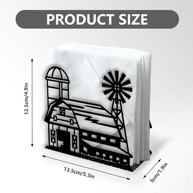 Farm Barn Decorative Black Metal Napkin Holder for Table, 5.3" x 4.9" x 1.9" Barn Farm Rustic Standing Napkin Holder for Home Kitchen Restaurant Picnic Party Coffee Bar Dining Room