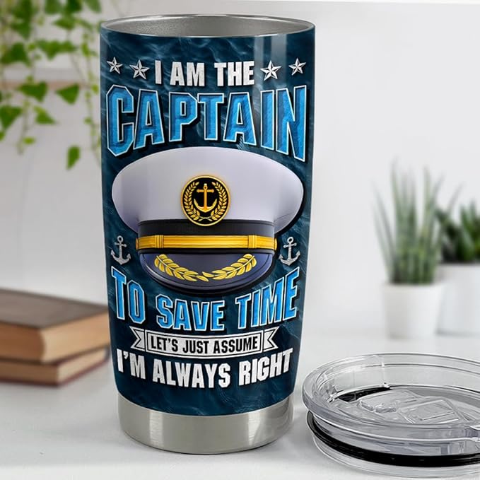 SANDJEST Captain Tumbler 20oz Boat Captain Gifts for Men Boater Boats Owners Stainless Steel Insulated Tumblers Coffee Travel Mug Cup Boaters Boating Gift