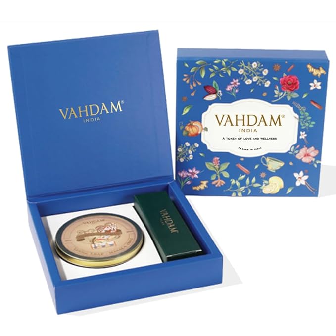 VAHDAM Masala Chai Gift Kit (1.75 ounce) | Signature Masala Chai Loose Leaf Tea in Tin Caddy with Premium Tea Spoon | Authentic Indian Chai Ritual | Elegant Gift Box | Christmas Tea Gift Set