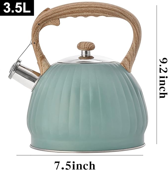 Vilihkc Whistling Stainless Steel Tea Kettle with Wood Grain Anti Heat Handle,3.7 Quart / 3.5 Liter Stainless Steel Tea Kettles,Loud Whistling for Tea,Coffee,Gas Electric Applicable