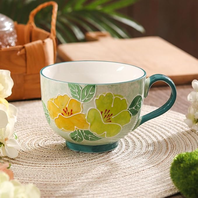 Delove Ceramic Coffee Mugs,Set of 2, 17 oz Large Porcelain Cups for Tea, Milk, Cereal, Cappuccino,Latte, Office and Home Use,Dishwasher and Microwave Safe (2 PACK-3)