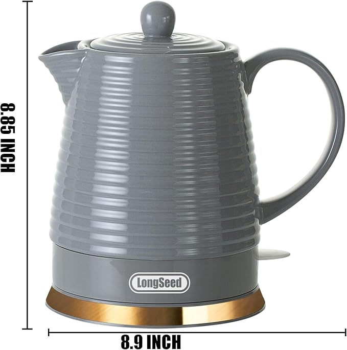 1.2 Liter Ceramic Electric Kettle Pot with Infuser & Mug, 1000W Boil Water Teapot, Fast Boiling, Boil-Dry Protection, Automatic Shut-Off, Rotatable Base