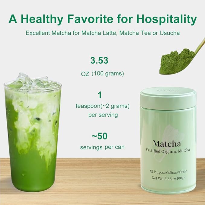MatchAdmire Matcha Green Tea Powder - Premium First Harvest USDA Organic Gluten-Free Vegan, 100% Pure Unsweetened No Additives, 3.53oz Tin (All Purpose Culinary Grade Matcha)
