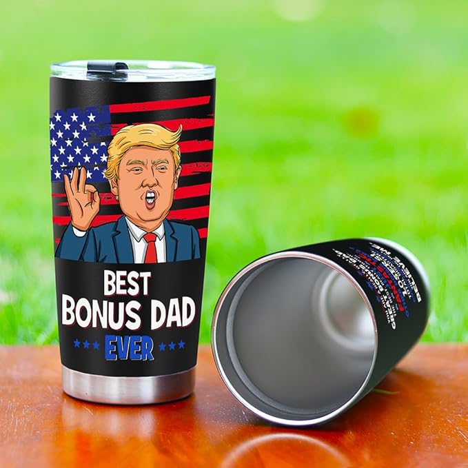 Best Bonus Dad Christmas Gift from Daughter Son Kids - Funny Birthday Gifts for Bonus Step Dad Stepdad, 20 OZ Stainless Steel Insulated Travel Coffee Tumbler Cup