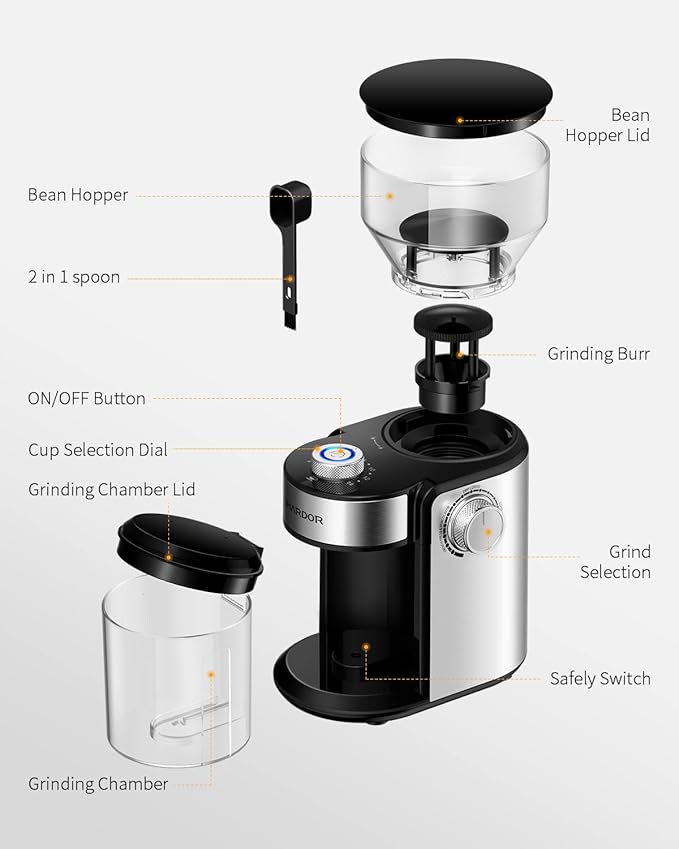SHARDOR Burr Coffee Bean Grinder Electric, Adjustable Burr Mill with 16 Precise Grind Setting for 2-14 Cup, Silver