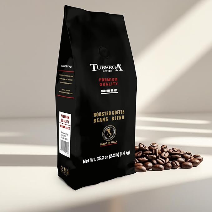 Tuberga Premium Quality, Whole Bean Coffee, Medium Roast, 2.2 Ib Bag, Original Italian Coffee. (Pack of 1)