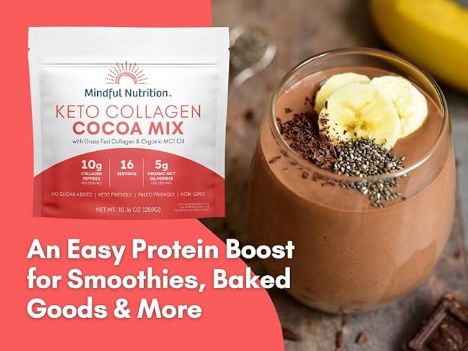 Mindful Nutrition Keto Protein Cocoa Mix with Collagen Peptides Powder & Organic MCT Oil Friendly Paleo Sugar Free Chocolate Non Dairy Hot Chocolate, 10.16 Ounce