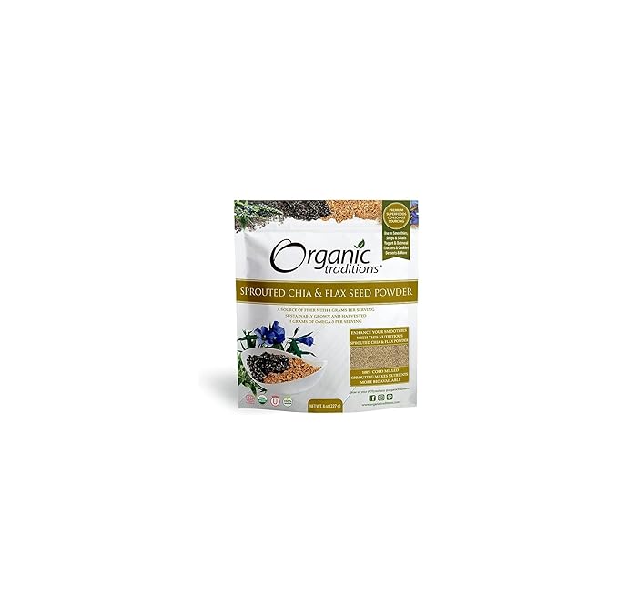 Organic Traditions Sprouted Chia Seeds and Flax Seed Powder, Non-GMO Superfood, 227g/8oz Bag