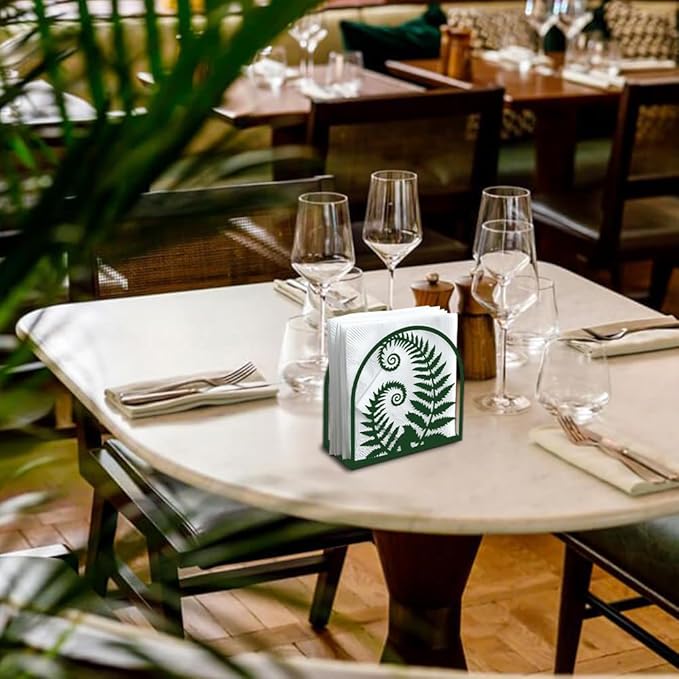 Fern Plant Decorative Green Metal Napkin Holder for Table, 5.9" x 5.9" x 1.9" Fern Leaf Standing Napkin Holder for Home Kitchen Restaurant Picnic Party Coffee Bar Dining Room