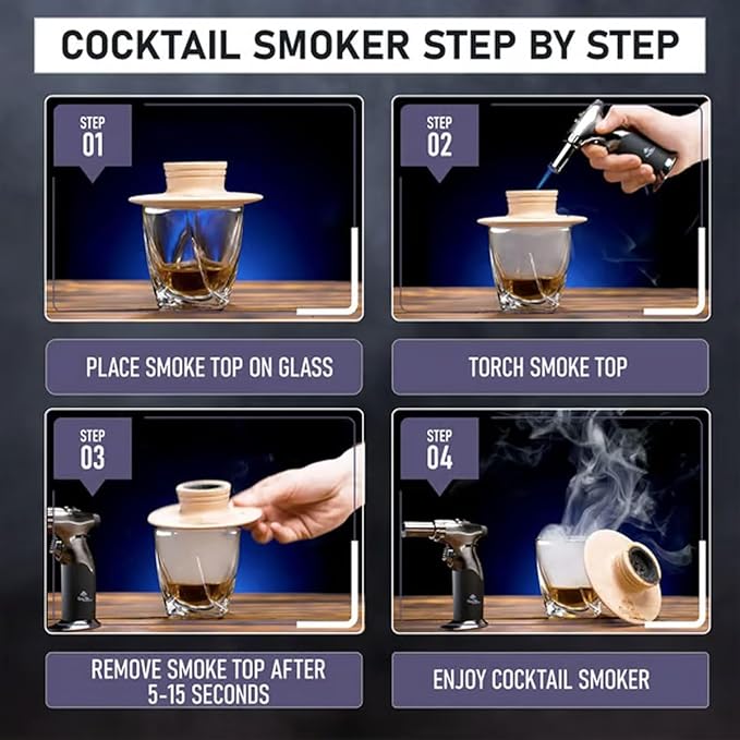 Cocktail Smoker Mixology Bartender Kit, Whiskey Smoker Kit for Old Fashioned & Bourbon Drinks, Drink Smoker Infuser Set with Torch and Wood Chips Gifts for Men (Without Butane) (No Wood Chips)