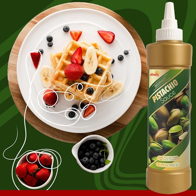 Gulluoglu Pistachio Sauce – Dessert Sauce, 30.52 fl oz 900g | Squeze Bottle | Perfect for Ice Cream, Cakes & Coffee, Topping (3 pack, Pistachio)