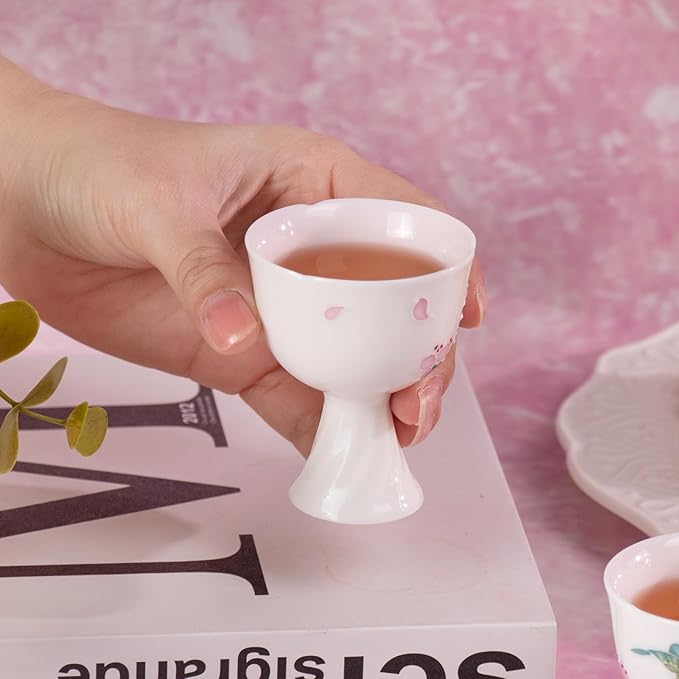 KAMMAK Tea Cup Set of 2 Small Tea Cups 1.4oz White Porcelain Tea Cup Set, Asian Ceramic Teacups for Home, Party, Office, Chinese Kung Fu Tea Set for Hot/Cold Drink (Playing with Butterflies)