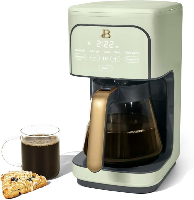 Beautiful 12 Cup Programmable Coffee Maker, Drip Coffee Machine with Glass Carafe, Automatic Brew Strength Control, Espresso Maker Function, Compact Espresso Machine (Sage Green)