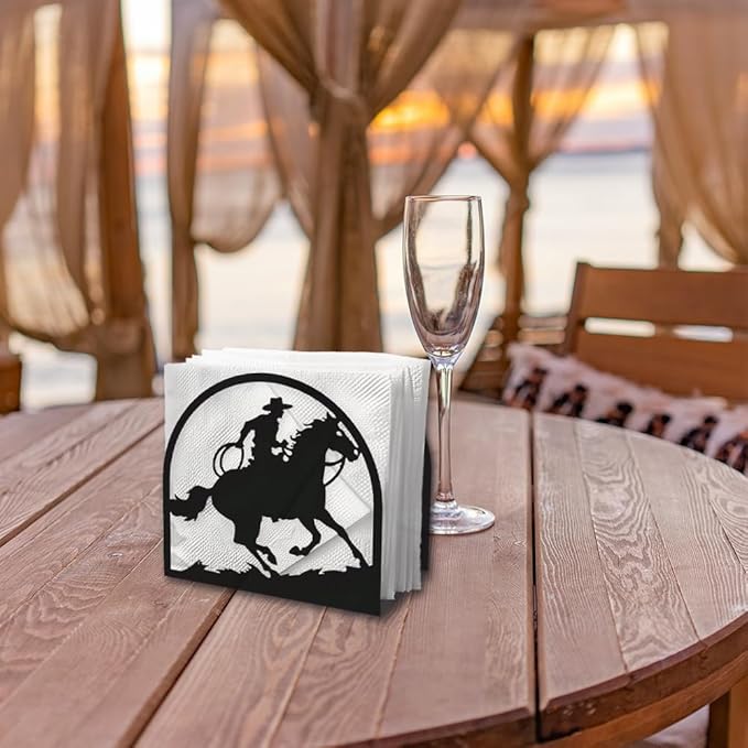 Western Cowboy Riding Horse Decorative Black Metal Napkin Holder for Table, 5.3" x 4.9" x 2" Standing Napkin Holder for Home Kitchen Restaurant Picnic Party Coffee Bar Dining Room